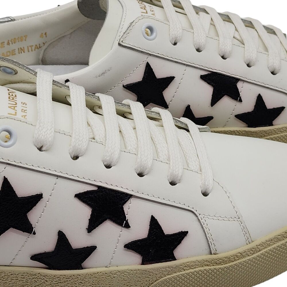 Saint Laurent Paris Court Stars Leather Sneakers White EU 41 US 8 - New $750 - Picture 6 of 9